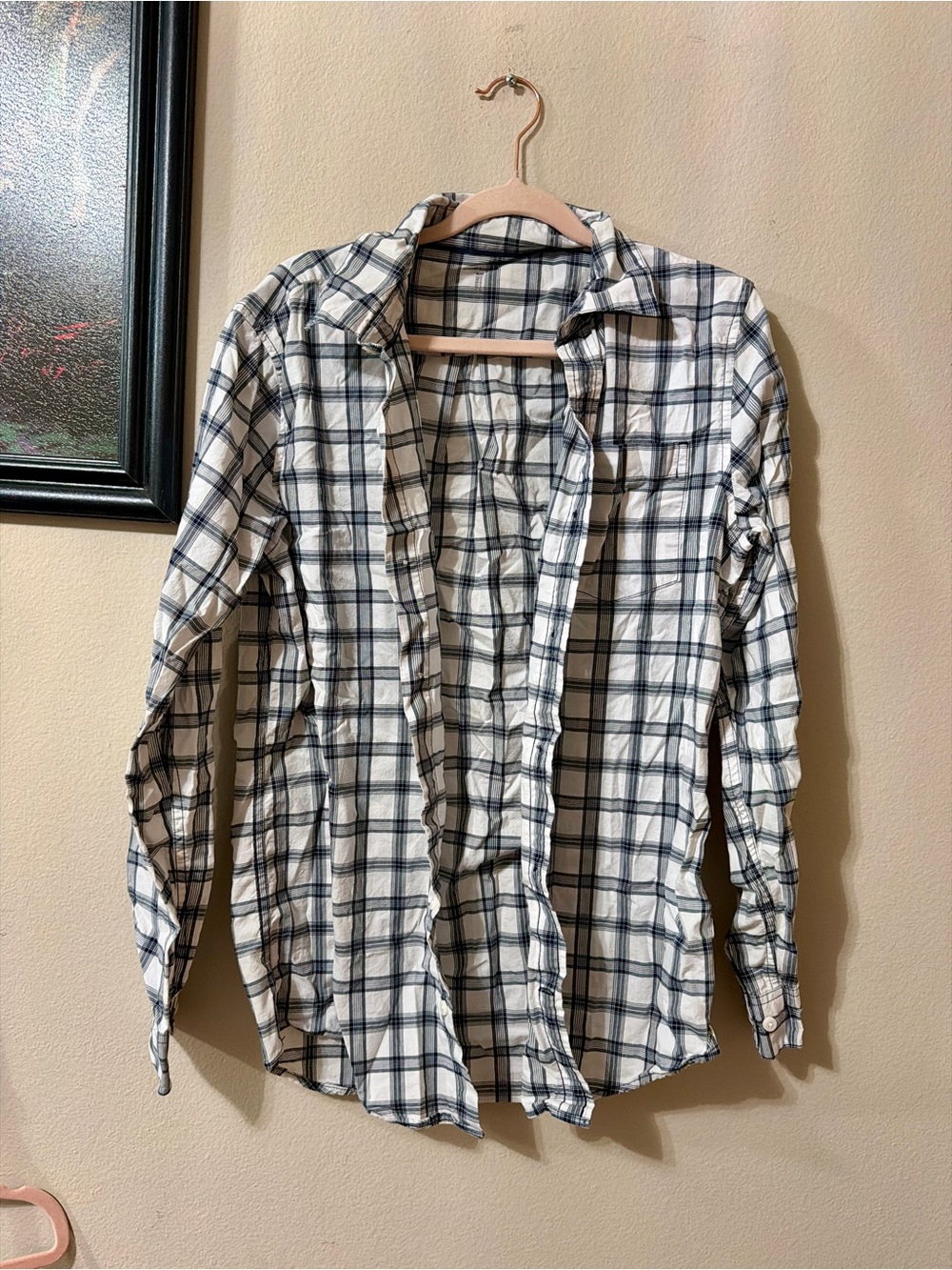 Classic Men's Plaid Button-Up Shirt White & Navy